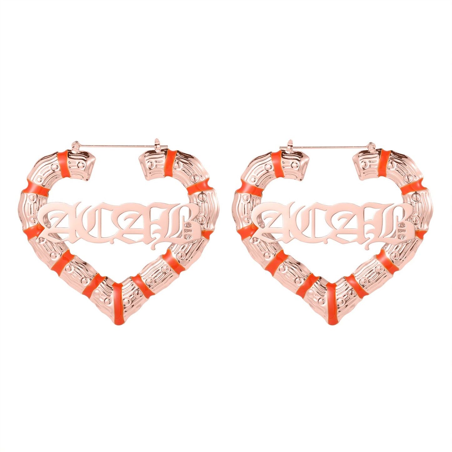 Oranje hartnaam bamboe oorbellen qe413