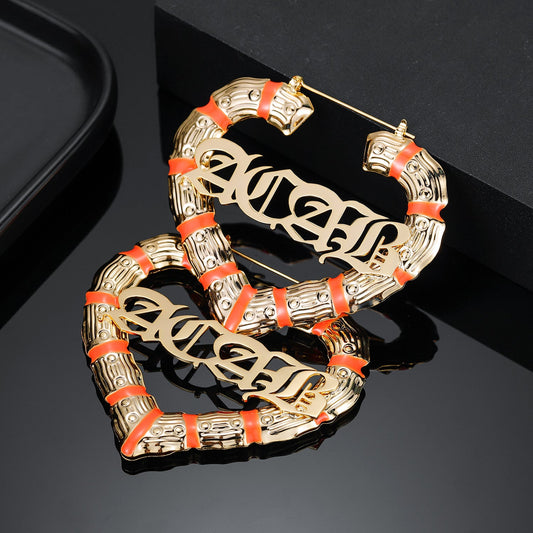 Pendientes de bambú del corazón naranja QE413