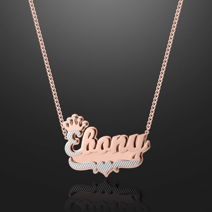 Double Plated Crown Name Necklace W/ Cuban Chain