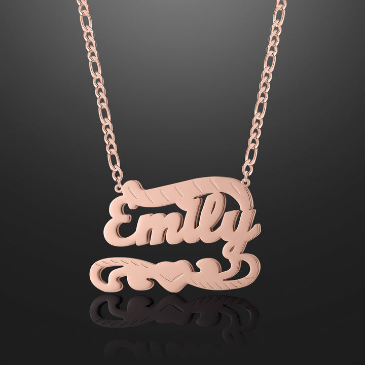Double Plated Name Heart Necklace W/ Figaro Chain