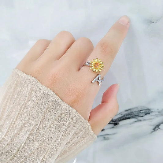 Spinning Sunflower Initial Anxiety Ring