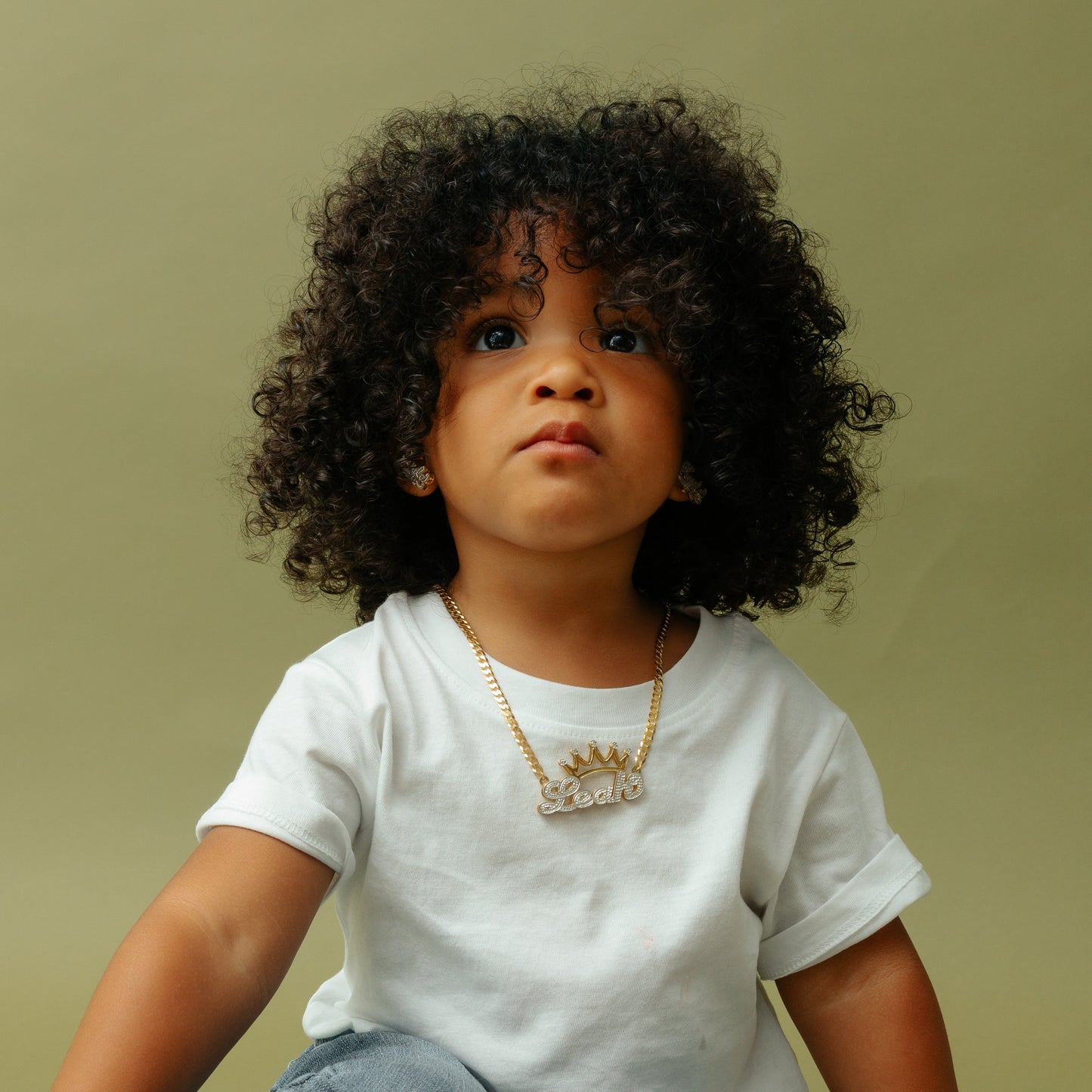 Collar de nombre de la corona de chapado doble para niños
