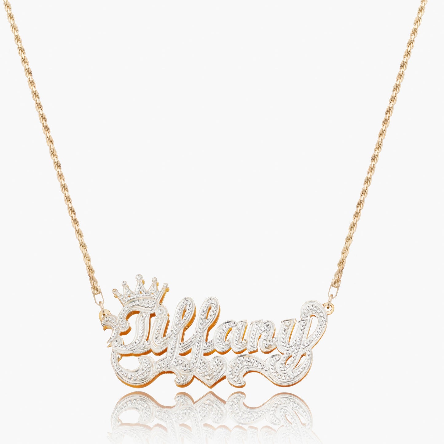 Collar de nombre de la corona de princesa helada de doble plateado para niños