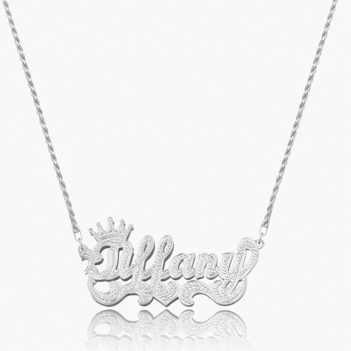 Collar de nombre de la corona de princesa helada de doble plateado para niños