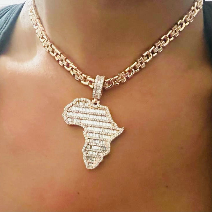 Exclusive Iced Baguette Africa Pendant Rose Gold