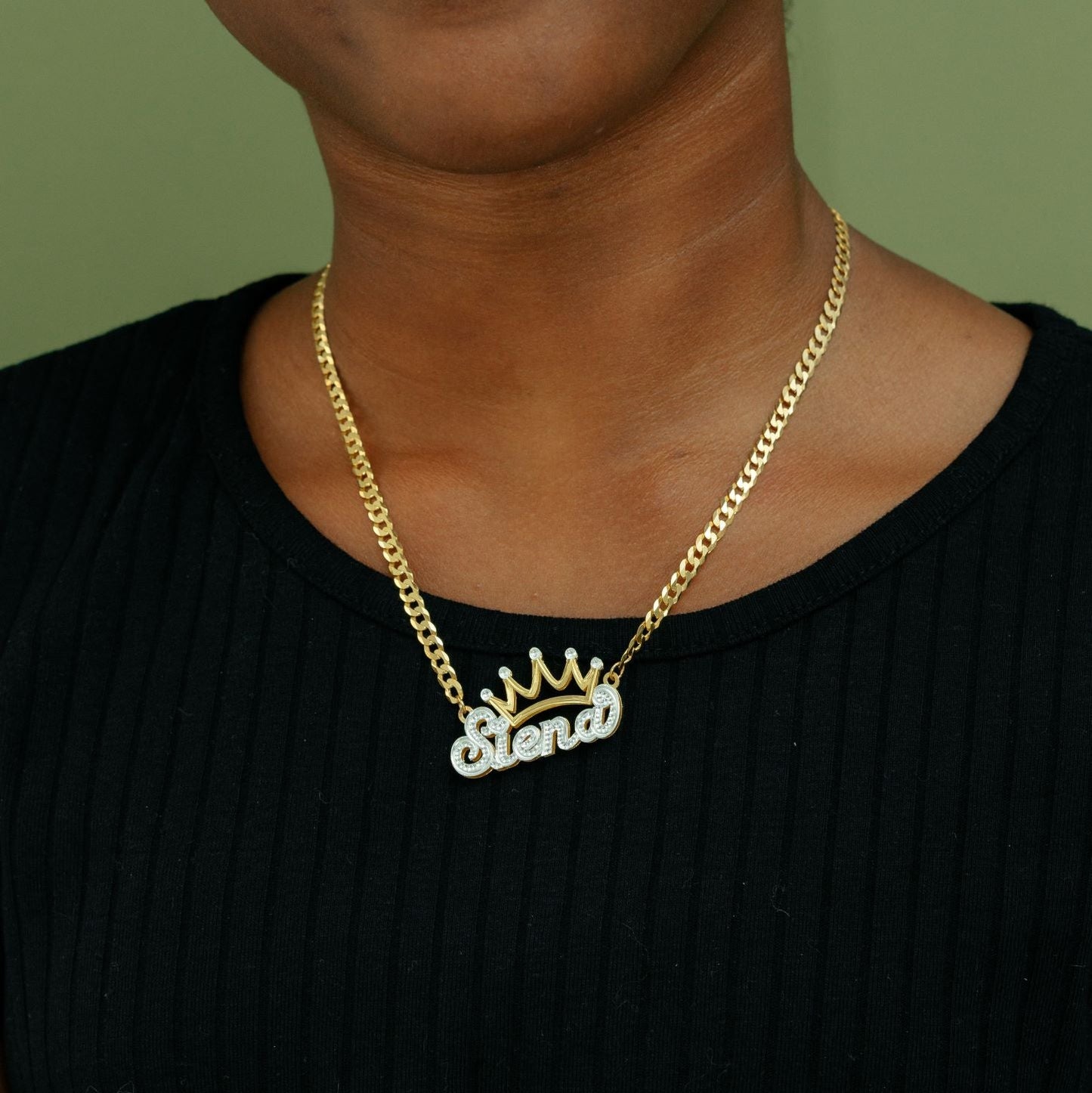 Collar de nombre de la corona de chapado doble para niños