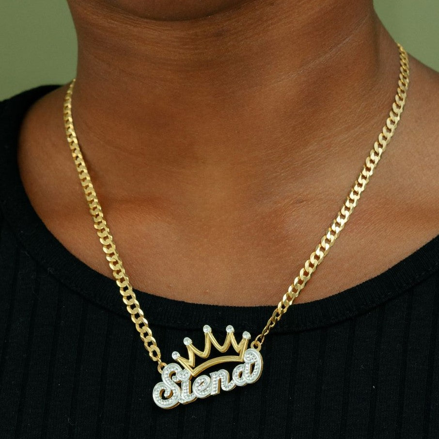 Collar de nombre de la corona de chapado doble para niños